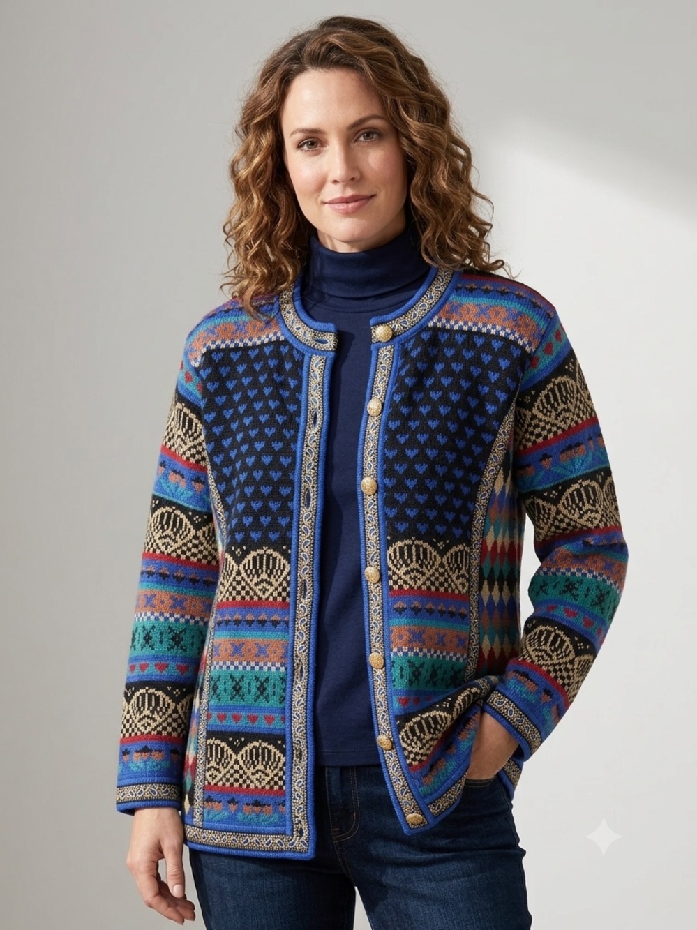 VRIKKE 100% Wool Artsy Fair Isle Norvegian Cardigan by Irene Haugland Zahl, S